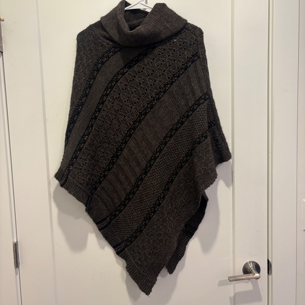 Lineamaglia Italy Wool Alpaca Knit Poncho Sweater Boho Brown Stripe‎ Mountain OS